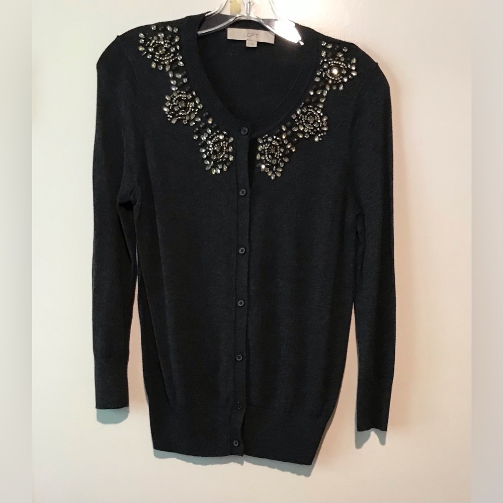 Embellished Gray Cardigan Sweater